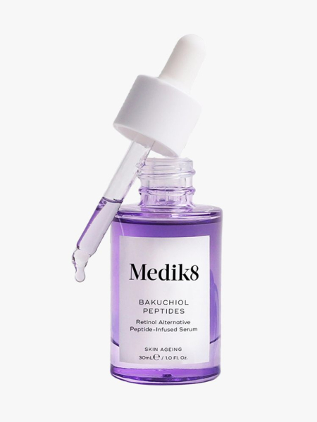 Medik8 Bakuchiol Peptides Serum in branded component on a light gray background